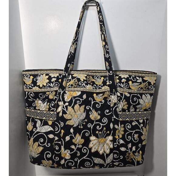 Vera Bradley X Large Tote Bag & Snap Card/ID Wallet Yellow Bird Black/Yellow - Picture 4 of 14